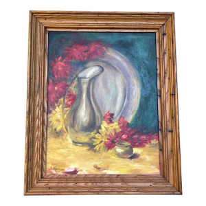 1970’s Original Still Life With Pitcher and Flowers on Canvas