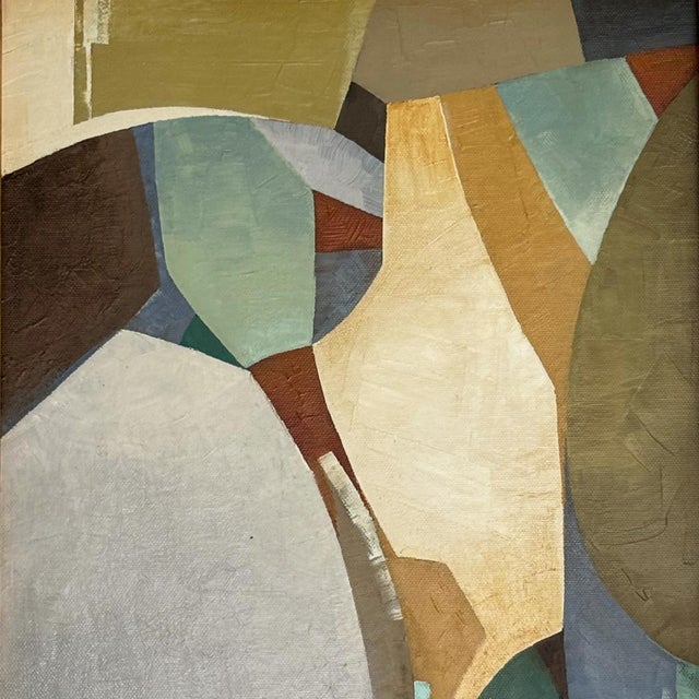 Contemporary Contemporary Abstract Oil Painting in Vintage Gold Ripple Frame For Sale - Image 3 of 6