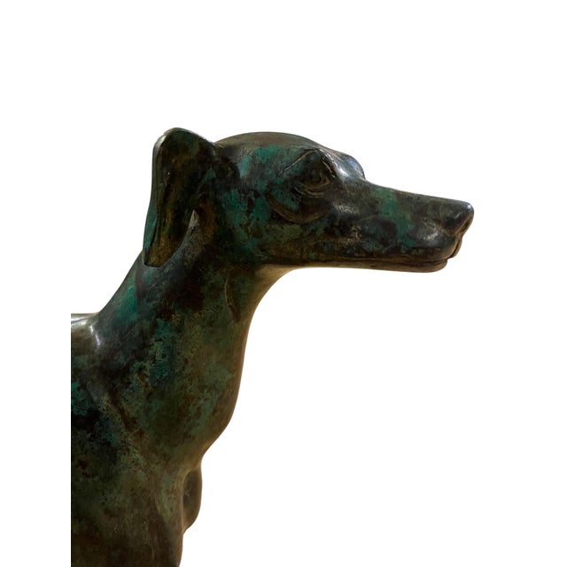 Art Deco Large Mid 20th Century Bronze Greyhound Table Sculpture With Verdigris Patina, Dog Statue For Sale - Image 3 of 7