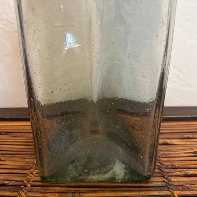 Mid-Century Modern Vintage Hand Blown Green Rain Glass Decanter With Mercury Glass Stopper For Sale - Image 3 of 9