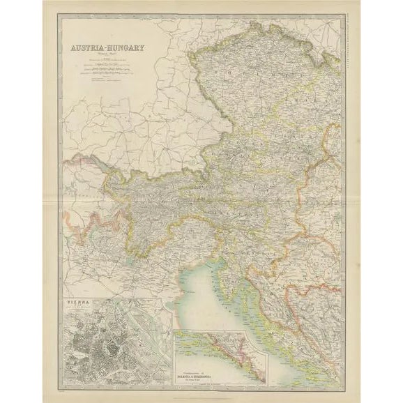 Antique Map of Austria-Hungary by Johnston, 1909 For Sale