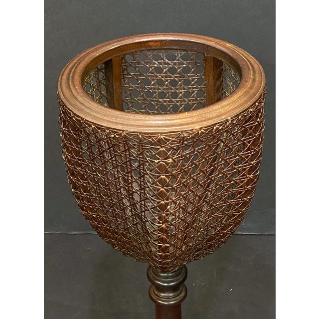 English Plant Stand or Jardiniere of Caned Mahogany From the Edwardian Era For Sale - Image 4 of 8