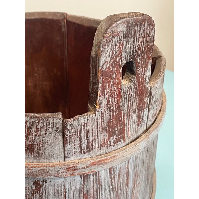 Wood Late 19th Century Primitive Staved Wood Bucket in Original Blue Wash For Sale - Image 7 of 13