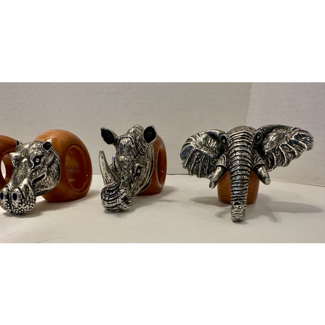 Vintage 1980s Makoulpa South African Pewter & Wood Safari Animal Napkin Rings – Set of 8 For Sale - Image 18 of 18