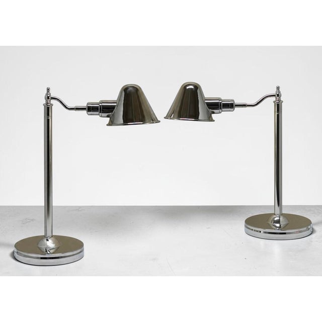 Lauren Ralph Lauren Pair of Ralph Lauren Polished Nickel Chrome Pharmacy Desk Lamps For Sale - Image 4 of 7