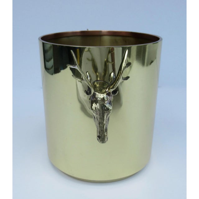Vintage C.1970's Italian Brass and Copper With Antler Head, Handled Ice, And/Or Champagne/Wine Bucket For Sale In West Palm - Image 6 of 13
