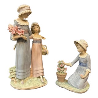 1980s Lladro Duo: "Flowers in the Flower Pot" & "Daughters" - A Pair For Sale