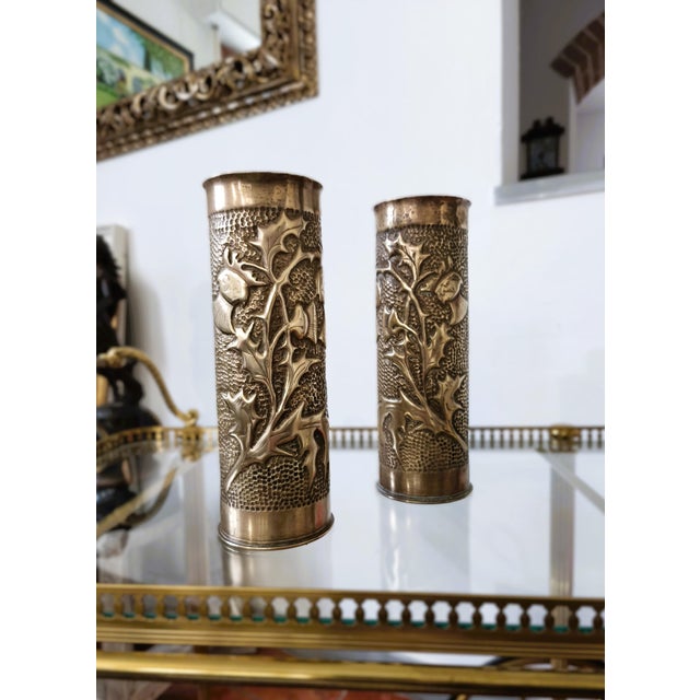 Metal Trench Art Brass Vases, 1910s, Set of 2 For Sale - Image 7 of 11