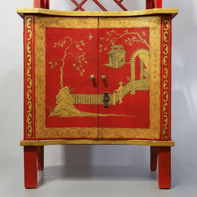 Vintage Chinoiserie Red Lacquer Duchess of Windsor Style Pagoda Etagere Cabinet For Sale In New York - Image 6 of 18