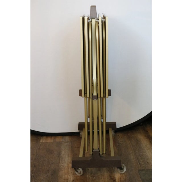 Metal Mid-Century Green and Gold English Regency Design 1960s Tray Tables With Rolling Stand For Sale - Image 7 of 17