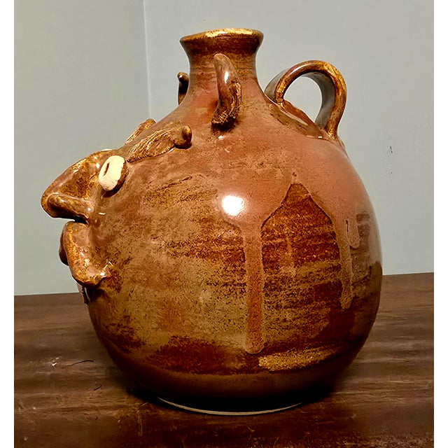 Folk Art Vintage m.j. Wenn Face Jug, Expressive Stoneware For Sale - Image 3 of 12