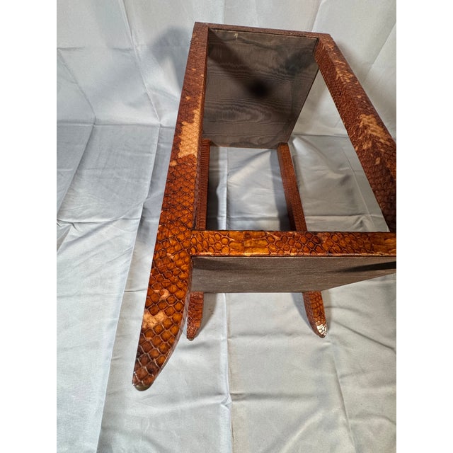 Brown 1970s Snakeskin Two-Tier Side Table, Attributed to Karl Springer For Sale - Image 8 of 10