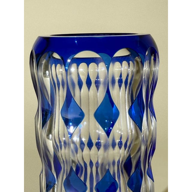 Art Deco Blue Overlay Cut Crystal Vase by Carl Meltzer for Haida, 1915 For Sale - Image 18 of 18