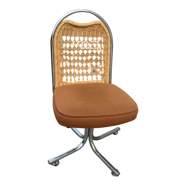 Daystrom Furniture Mid Century Chrome and Wicker Swivel Vanity/Desk Chair For Sale