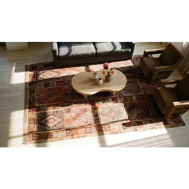 1890s Multicolor Antique Tribal Geometric Turkish Oushak Kilim Sivas Carpet Rug For Sale - Image 11 of 11