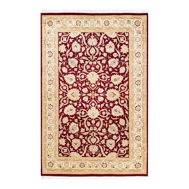 Mogul, One-of-a-Kind Hand-Knotted Area Rug in Red, 4' 2" x 6' 3" For Sale
