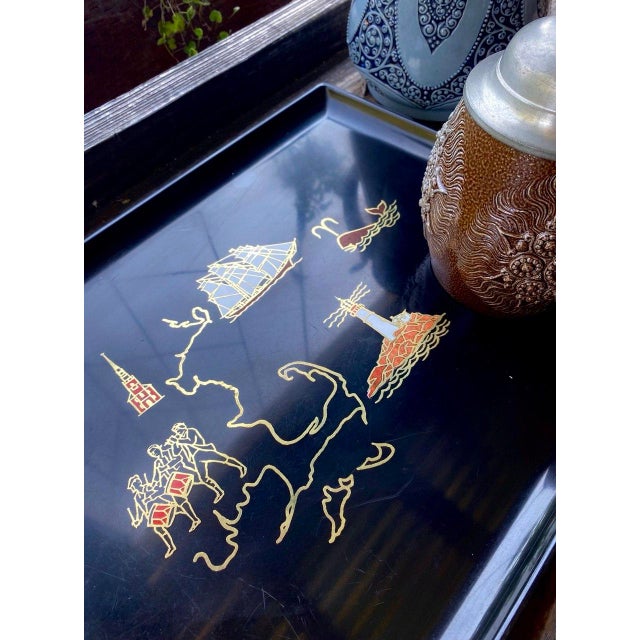 American Vintage Couroc of Monterey Massachusetts Patriotic Cape Cod Inlaid Serving Tray For Sale - Image 3 of 10