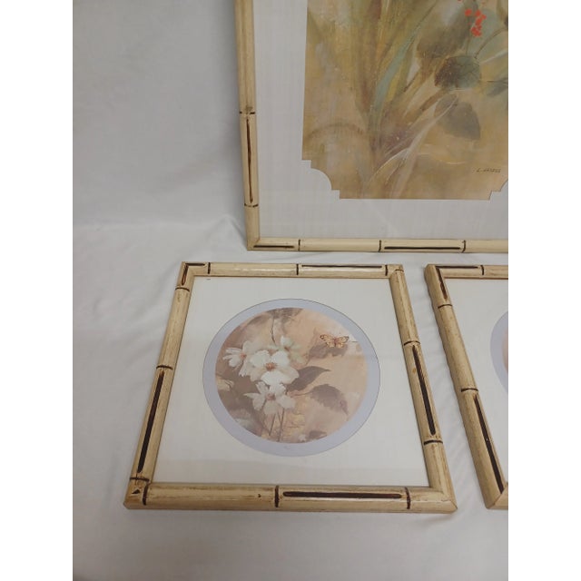 Vintage Floral Print Set With Bamboo Look Frames - Set of 3 For Sale - Image 10 of 12