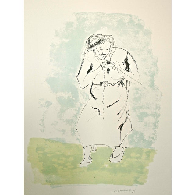 Giovanni Omiccioli, Woman Sewing, 1975, Lithograph For Sale
