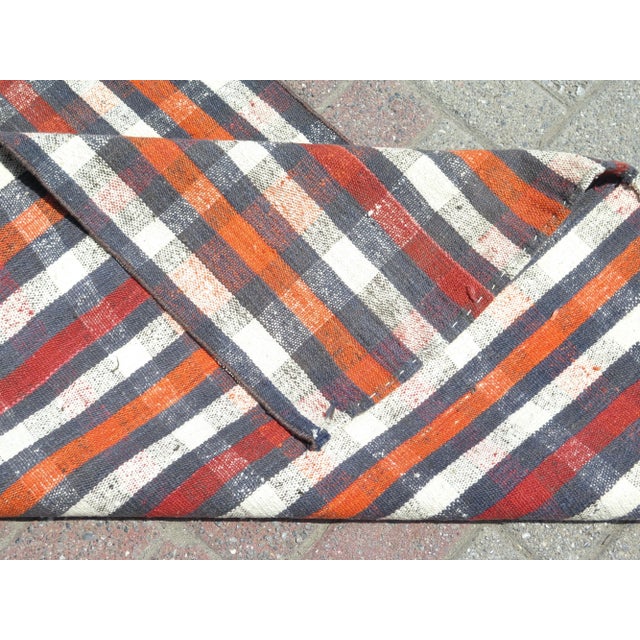 1960s Plaid Design Extra Long Kilim Runner Rug For Sale - Image 4 of 11