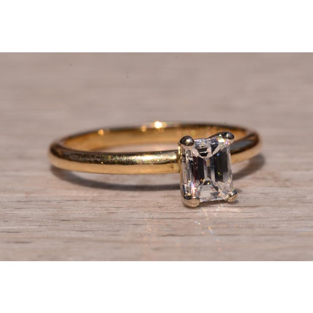 The Penn Drive: Solitaire Engagement Ring with Natural Emerald Cut Diamond For Sale - Image 9 of 12