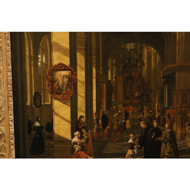 Baroque Hendrick Corneliszoon Van Vliet, Interior of a Flemish Church, 1680, Oil on Canvas, Framed For Sale - Image 3 of 16