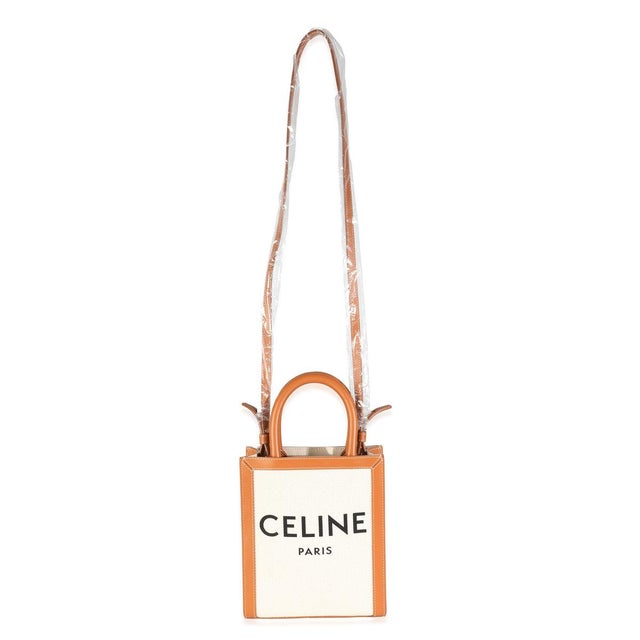 Beige Natural Tan Canvas Calfskin Mini Vertical Cabas Bag For Sale - Image 8 of 9