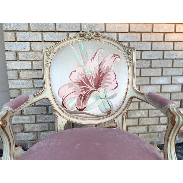 New Neoclassic Lovely Color Louis XVI Style Arm Chair With Simple Design For Sale - Image 4 of 7