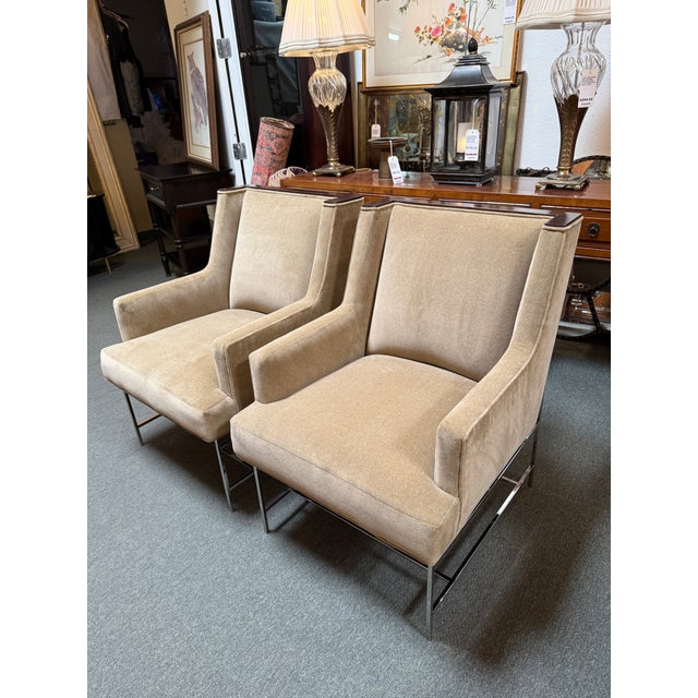 Taupe Michael Weiss for Vanguard Furniture Mohair Chairs, Pair For Sale - Image 8 of 12