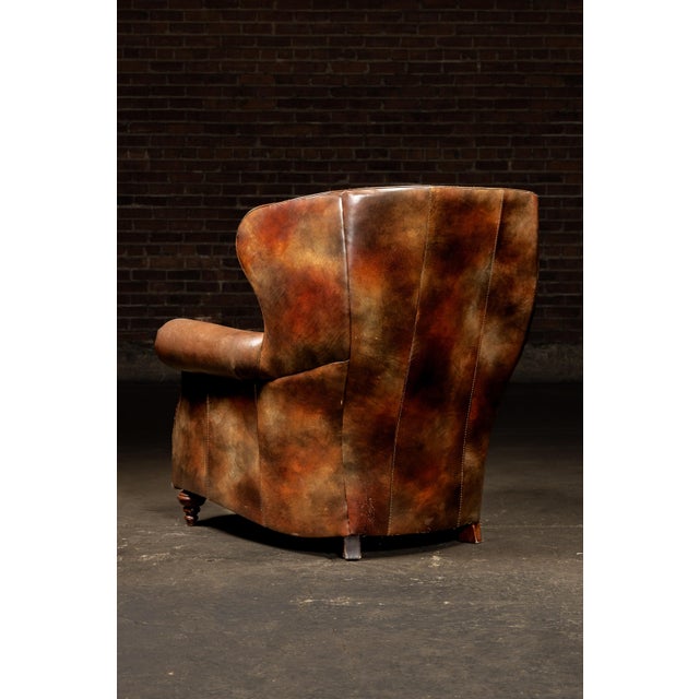 Vintage Wingback Leather Chair With Pillow, Ottoman by Walter E. Smithe For Sale - Image 9 of 18