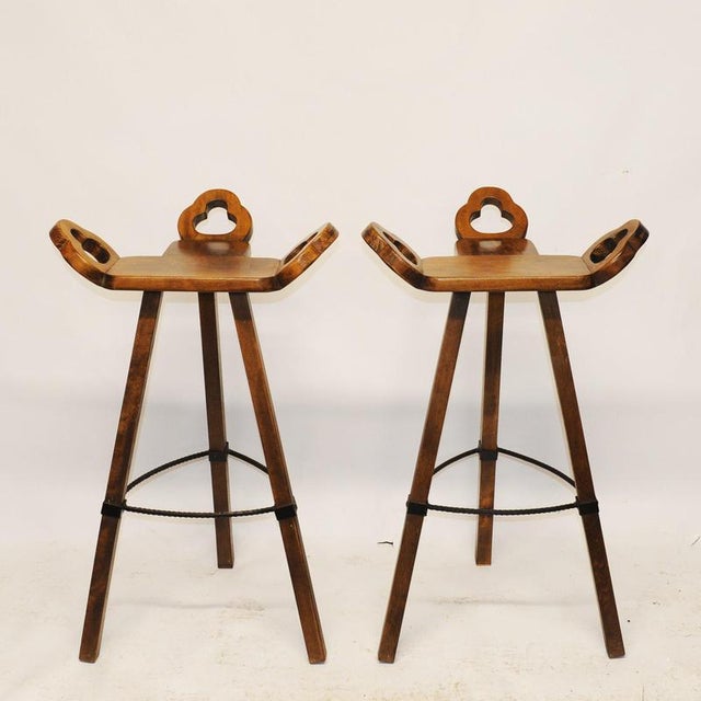 Brutalist Marbella Style Beech Bar Stools attributed to Viriato Gomez for Toledo, 1970s, Set of 4 For Sale - Image 13 of 18