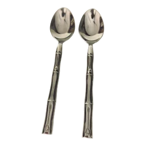 1990's Stainless Steel Bamboo Pattern Teaspoons- Set of 2