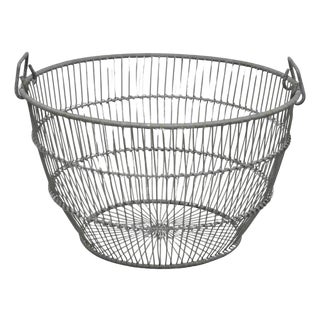 Vintage Industrial Modern Large 24" Metal Wire Oyster Clam Throw Blanket Basket For Sale