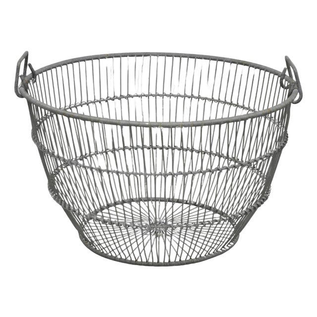 Vintage Industrial Modern Large 24" Metal Wire Oyster Clam Throw Blanket Basket For Sale