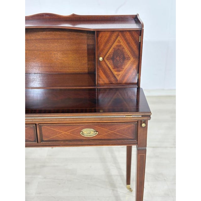 Antique Sheraton-Style Secretary Desk with Leather, 1960s For Sale - Image 6 of 17