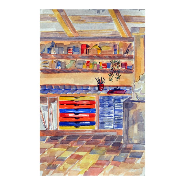 The Artists Studio - Interior Watercolor by Doris Warner For Sale