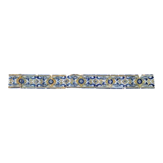 17th Century Portuguese Floral Border Tiles Set of 10 Blue, Yellow & White Antique For Sale