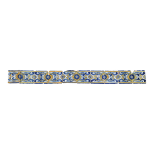 17th Century Portuguese Floral Border Tiles Set of 10 Blue, Yellow & White Antique