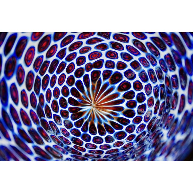 Murano Glass Vase with Floating Murrine Mosaic in Blue and Red, 1980s For Sale - Image 11 of 18