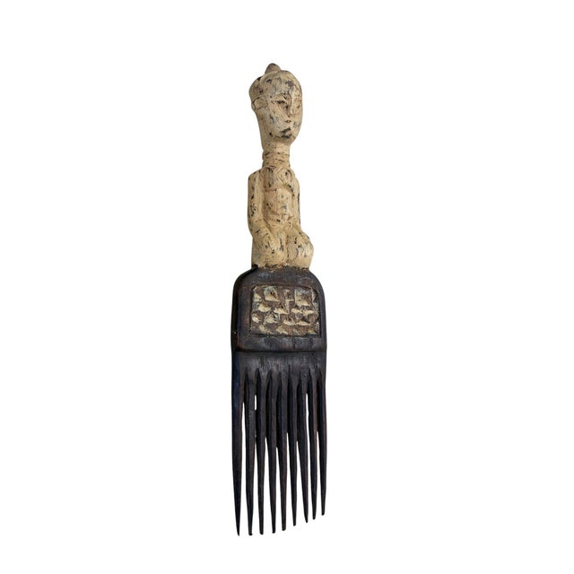 1980s Vintage Hemba Wedding Comb W/ Seating Figure Congo 10" H For Sale - Image 5 of 6