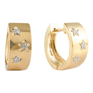 Wide Starburst Diamond Huggie Earrings - a Pair For Sale