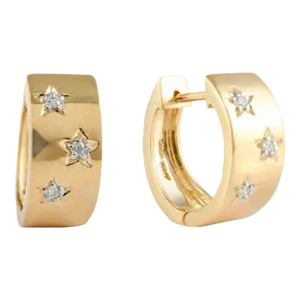Wide Starburst Diamond Huggie Earrings - a Pair