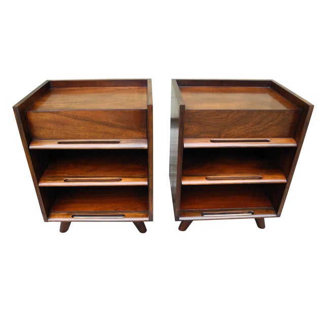 MidCentury Modern Cherry Nightstands by Edmond J Spence a Pair