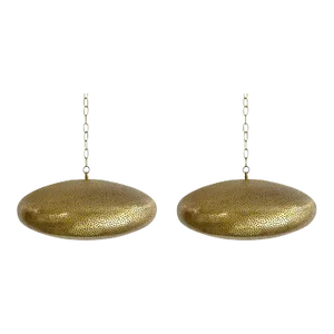 Mid- Century Modern Style Oval Spaceship Brass Pendant or Lantern, a Pair