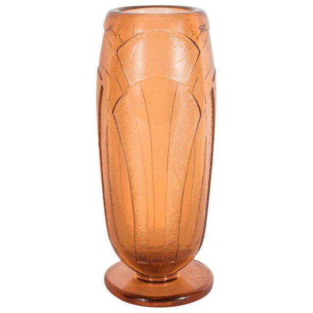 Art Deco Vase in Translucent Cognac with Cubist Geometric Patterns For Sale - Image 9 of 9