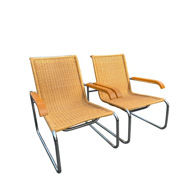 Marcel Breuer 1970s Marcel Breuer B35 Modern Rattan Wicker Arm Chairs for Icf a Pair For Sale - Image 4 of 11