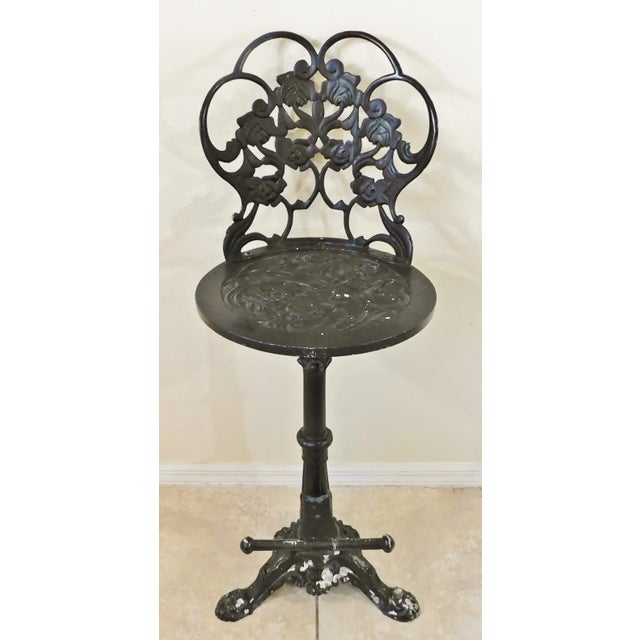 Vintage Mid Century Ornate Black Aluminum Roses Paw Foot Swivel Bar Stool For Sale - Image 12 of 12