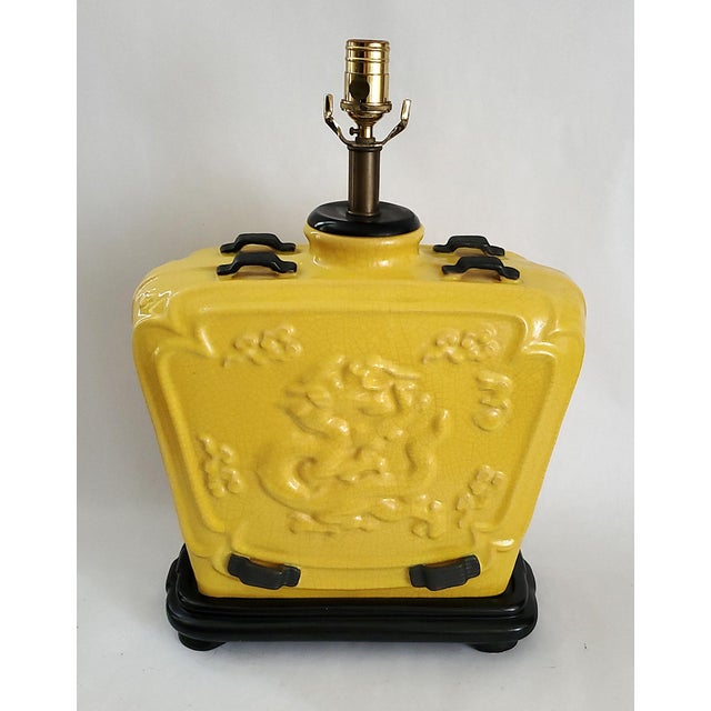 Lamp Vintage Chinese Imperial Yellow Crackled Porcelain & Shade For Sale - Image 9 of 17