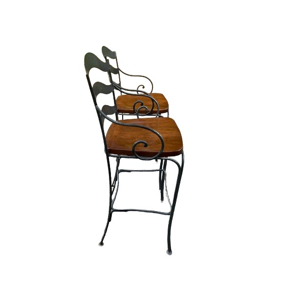Transitional 1990s Ethan Allen Bar Stools- Set of 2 Heavy For Sale - Image 3 of 6