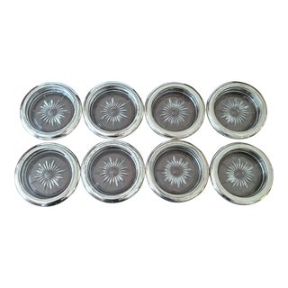 Vintage Mid Century Italian Silver and Glass Coasters- Set of 8 For Sale